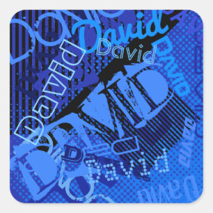 Any Name Customizable Creative Blue Square Sticker