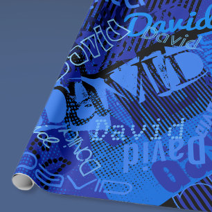 Any Name Customizable Creative Blue Wrapping Paper