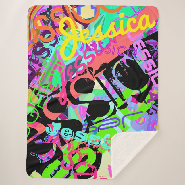 Any Name Customizable Creative Bold Super Colourfu Sherpa Blanket (Front)