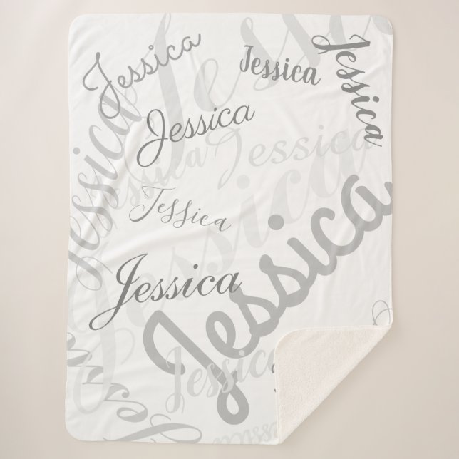 Any Name Customizable Creative Grey & White Sherpa Blanket (Front)