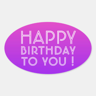 Any Name Editable Happy Birthday Pink Purple Ombre Oval Sticker