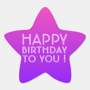 Any Name Editable Happy Birthday Pink Purple Ombre Star Sticker