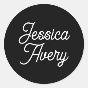 Any Name   Editable Vintage Styled Script on Black Classic Round Sticker