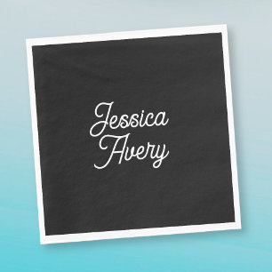 Any Name   Editable Vintage Styled Script on Black Napkin