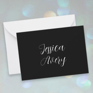 Any Name   Elegant Editable White Script on Black Card