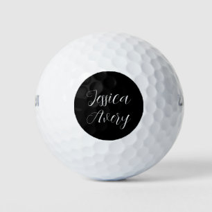 Any Name   Elegant Editable White Script on Black Golf Balls