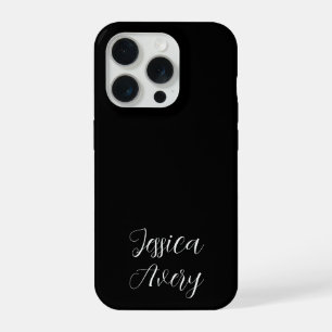 Any Name Elegant Editable White Script on Black iPhone 15 Pro Case