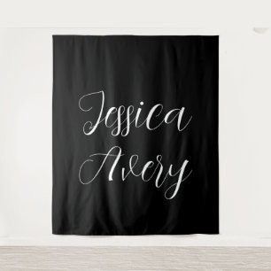 Any Name   Elegant Editable White Script on Black Tapestry