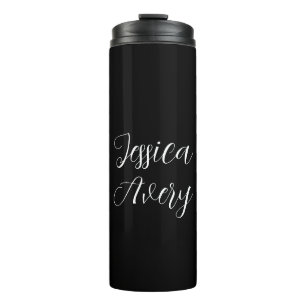 Any Name   Elegant Editable White Script on Black Thermal Tumbler