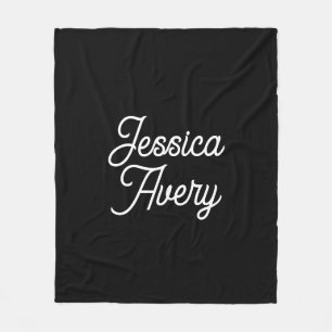 Any Name    Elegant Vintage White Script on Black Fleece Blanket
