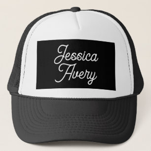 Any Name    Elegant Vintage White Script on Black Trucker Hat
