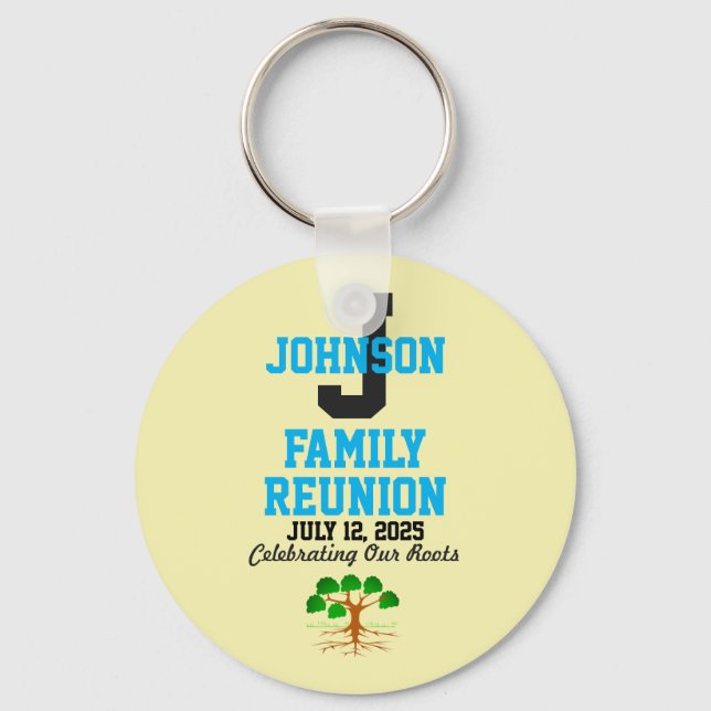 Any Name Family Reunion Light Yellow Any Date  Keychain (Front)