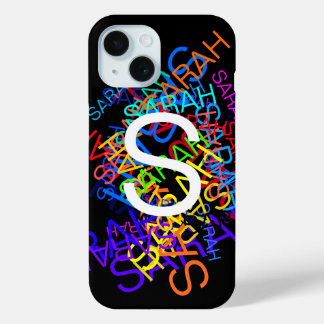Any Name & Monogram Bright Colours & Black iPhone 15 Case