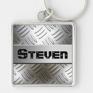 Any Name On Metal Diamond Plate Keychain