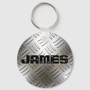 Any Name On Metal Diamond Plate Keychain
