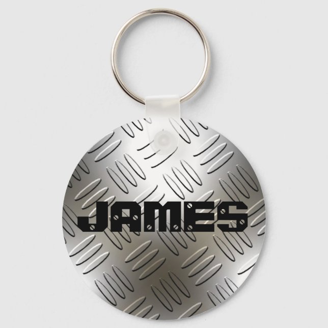 Any Name On Metal Diamond Plate Keychain (Front)