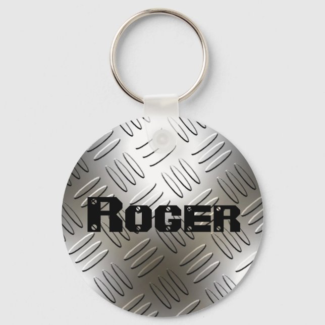 Any Name On Metal Diamond Plate Keychain (Front)