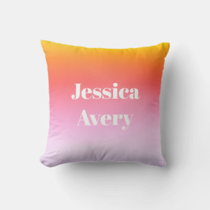 Any Name Retro-Modern Styled Text Colourful Ombr Throw Pillow