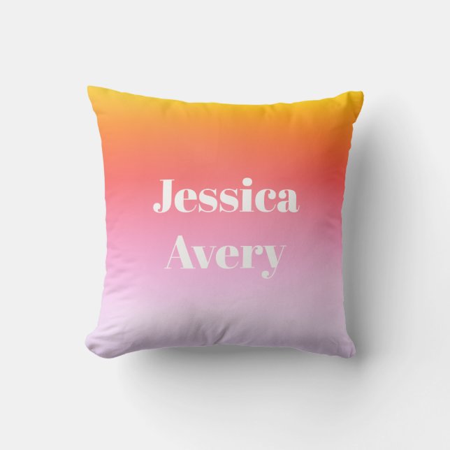 Any Name | Retro-Modern Styled Text Colourful Ombr Throw Pillow (Front)
