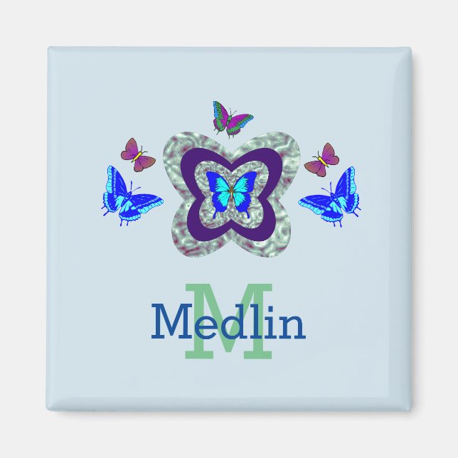 Any Name Vibrant Butterflies Magnet (Front)