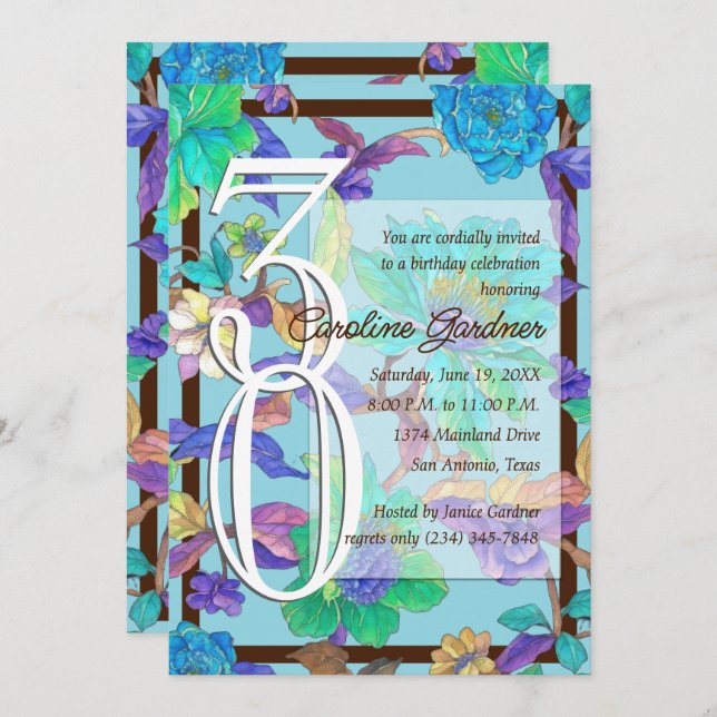 Any Number Birthday Floral Frame Customize Colour Invitation (Front/Back)