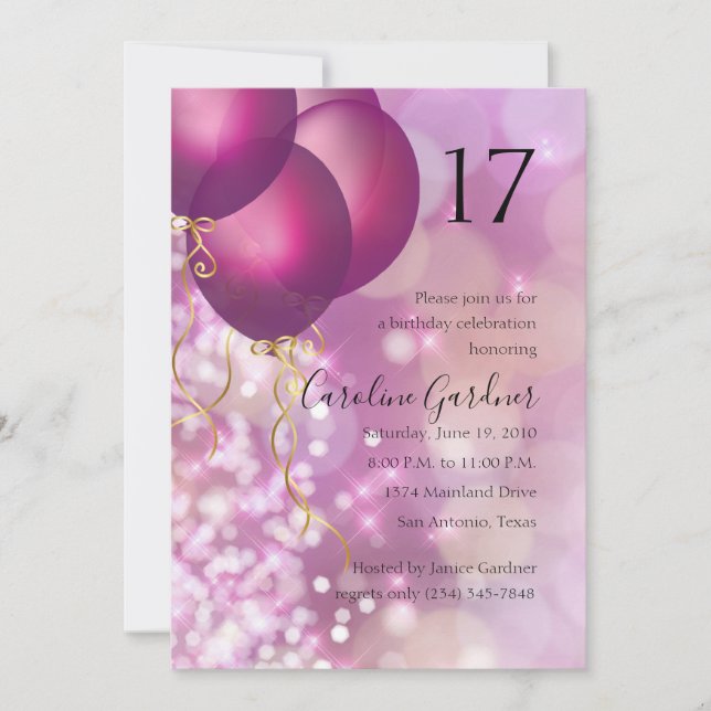 Any Number Birthday Pink Balloons Invitation (Front)