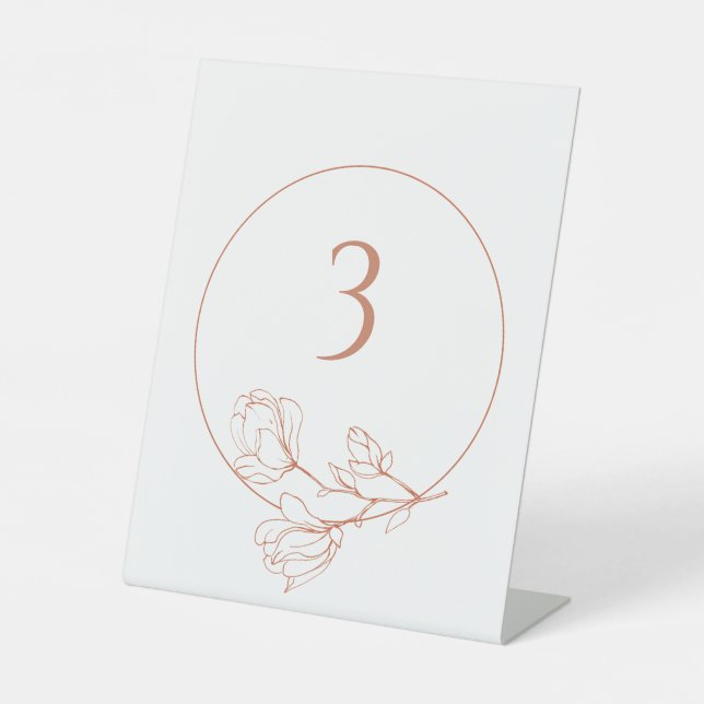 ANY NUMBER Floral Terracotta Wedding Table Number Pedestal Sign (Front)