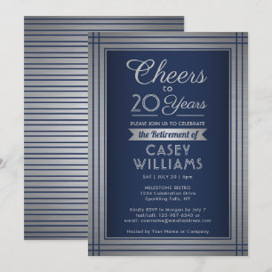 ANY Number Retirement Party Cheers Navy and Silver Invitation