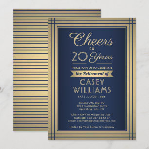 ANY Number Retirement Party Cheers Navy Blue Gold Invitation