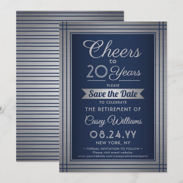 ANY Number Retirement Party Cheers Navy Blue Save The Date (Front/Back)