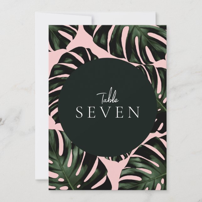 ANY NUMBER Tropical Palm Leaves Wedding Table Card (Front)