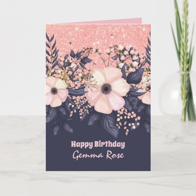 ANY OCCASION Girly Rosegold Pink Glitter Card (Front)