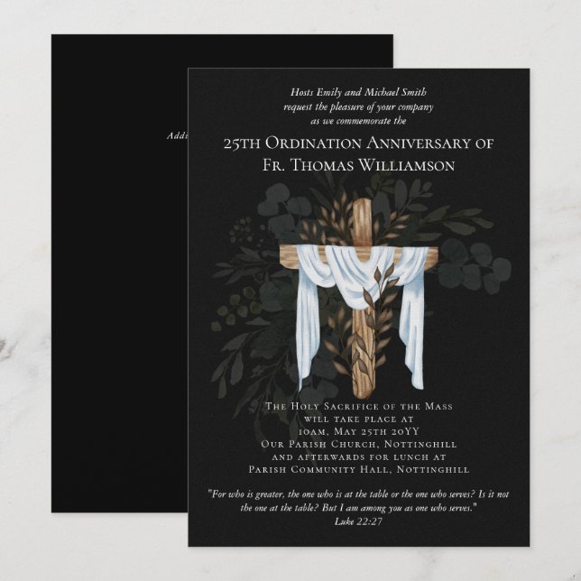 ANY Ordination Anniversary Invitation Black (Front/Back)