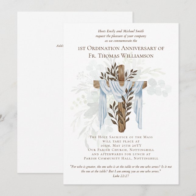 ANY Ordination Anniversary Invitation Rustic Wood (Front/Back)