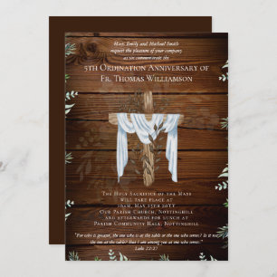 ANY Ordination Anniversary Invitation Rustic Wood