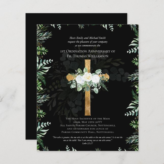 ANY Ordination Anniversary Invitation White Roses (Front/Back)