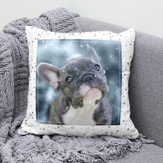Any Photo Colour-Matching Snow Fall & Stars Patter Throw Pillow (Creator Uploaded)
