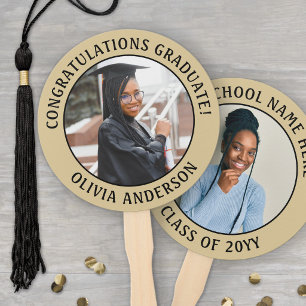 Any Quote 2 Photo Black and Gold Colour Graduation Hand Fan
