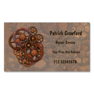 Any Repair Or Engineering Service Steampunk Gears Magnetic Business Card