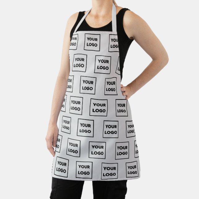 Any Shape Business Company Logo Pattern on Grey Apron (Insitu)