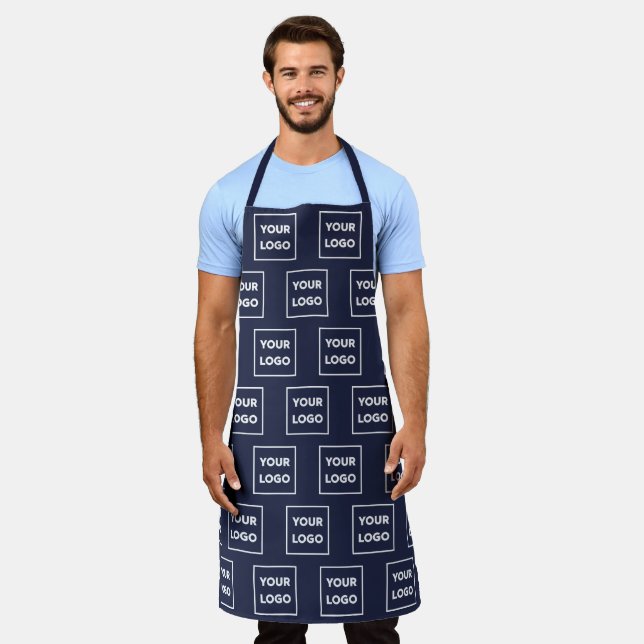 Any Shape Business Company Logo Pattern on Navy Apron (Worn)