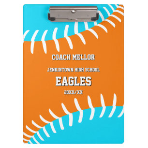 ANY team colors baseball softball w coach name Clipboard