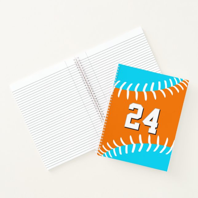 ANY team colors baseball softball w jersey number Notebook (Inside)
