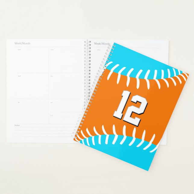 ANY team colors baseball softball w jersey number Planner (Display)