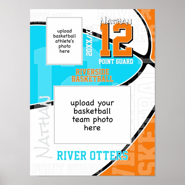 ANY team colours basketball team + athlete photo Poster (Front)