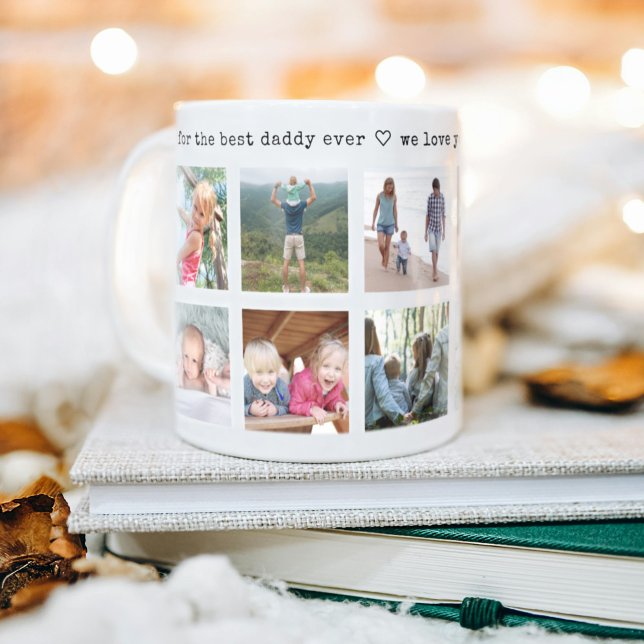 Any Text 10 Photo Collage Modern Minimal Keepsake Coffee Mug (Creator Uploaded)