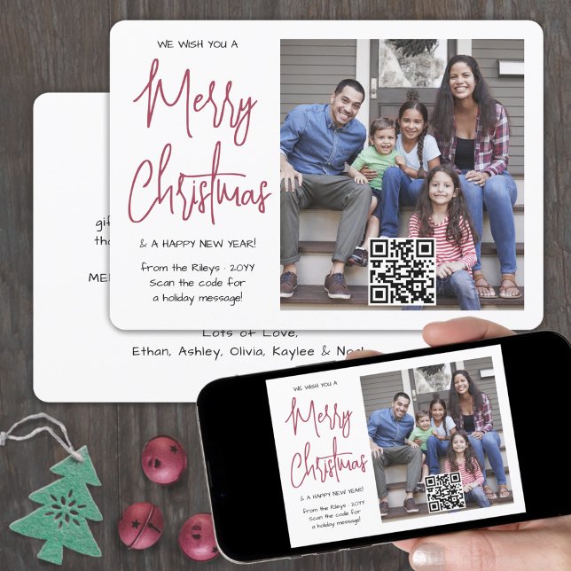 Any Text 1 Photo & QR Code Merry Christmas Red Holiday Card (Creator Uploaded)