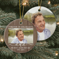 Any Text 2 Photo Memorial Simple Rustic Faux Wood