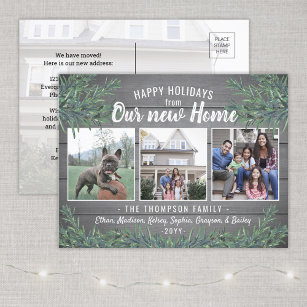Any Text 4 Photo New Home Farmhouse Greenery Wood Holiday Postcard