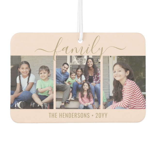 Any Text 4 Photo Script Family Pink & Gold Heart Air Freshener (Front)